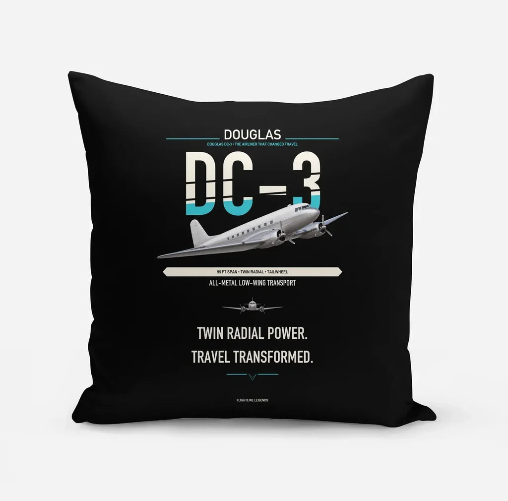 Douglas DC-3 design on black pillow