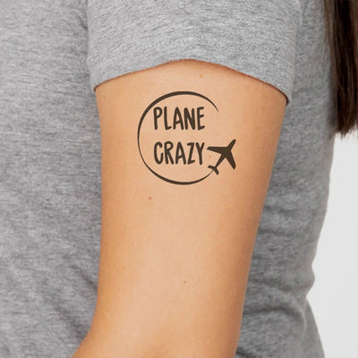 Plane Crazy aviation temporary tattoo in skin-safe adhesive paper.