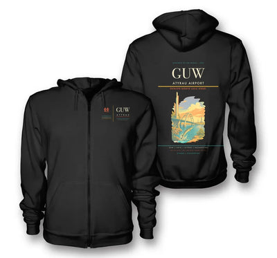 Atyrau Airport (GUW) design on black premium zipped hoodie