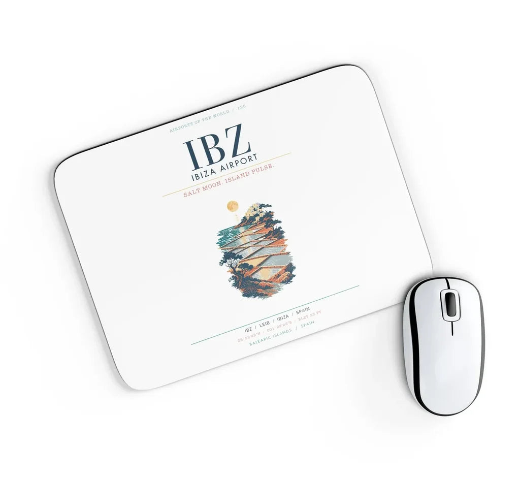 Ibiza Airport (IBZ) design on white rectangle mouse pad