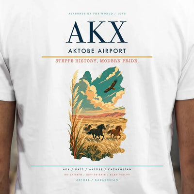 Aktobe Airport (AKX) double-side t-shirt design close-up cover