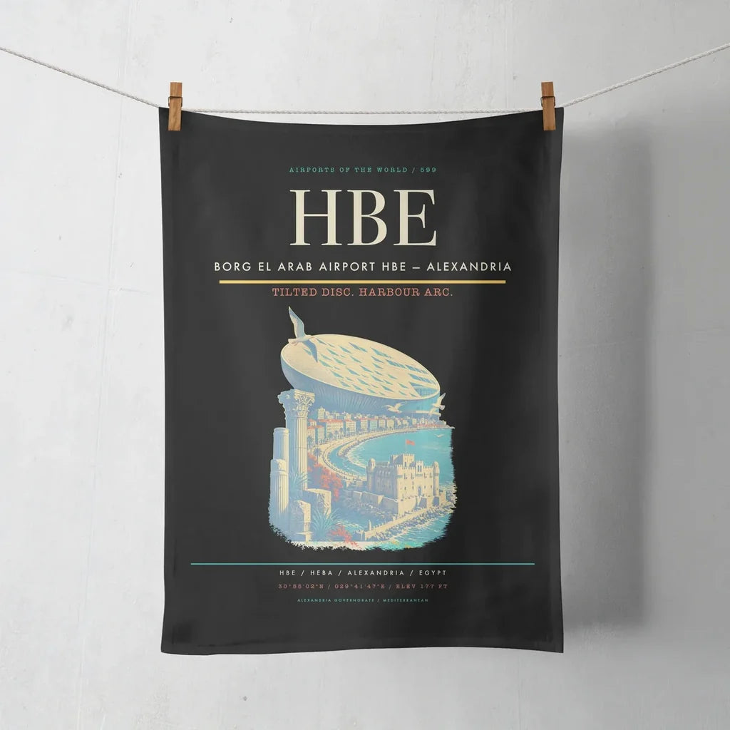 Borg El Arab Airport (HBE) design on black towel