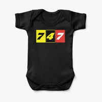 Thumbnail for Flat Colourful 747 aviation print on kids gentle cotton bodysuit.
