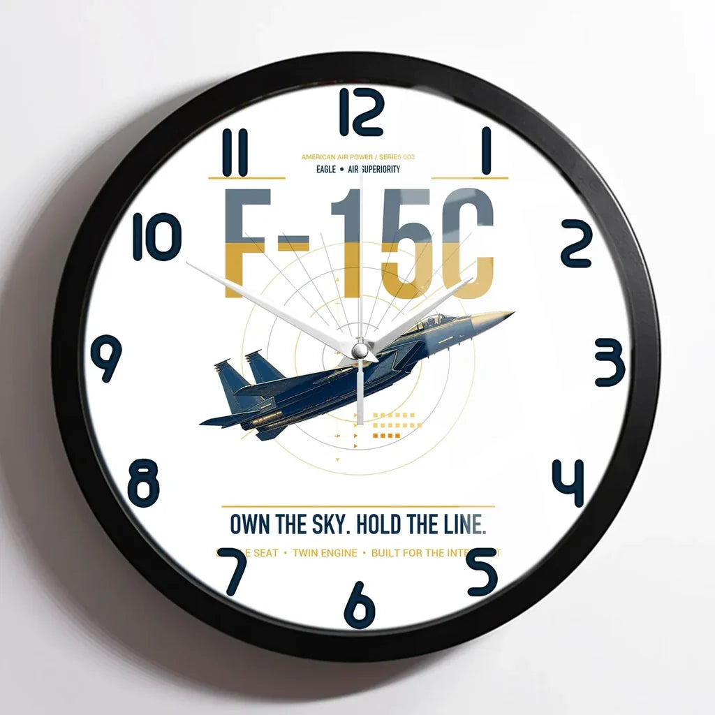 F-15C Eagle design on white framed wall clock