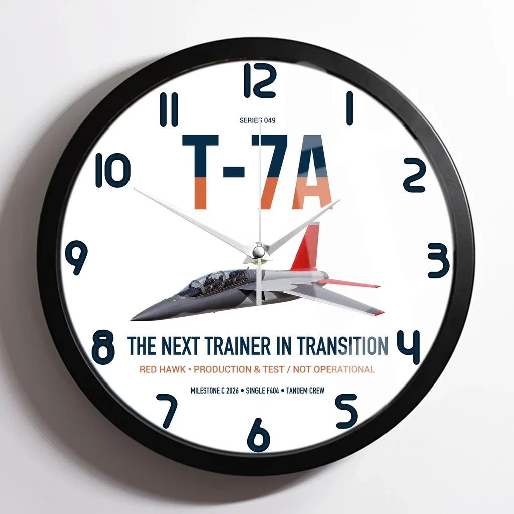 T-7A Red Hawk design on white framed wall clock