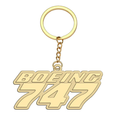 Boeing 747 & Text aviation hollow key chain in polished alloy.