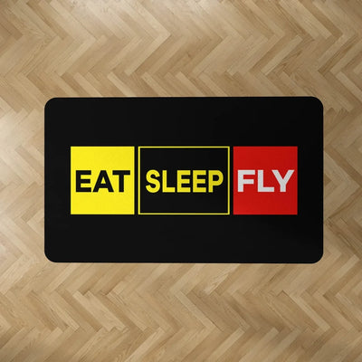 Eat Sleep Fly (Colourful) aviation design on durable carpet pile with non-slip backing rectangle carpet floor mat.