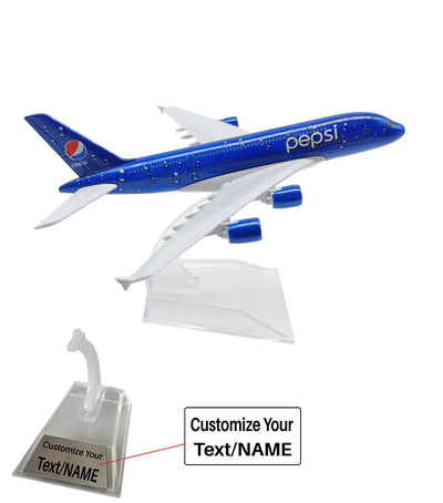 Side view of Airbus A380 (Pepsi Cola) Airplane Model (16CM) aviation 16-18cm scale model aircraft in diecast metal.