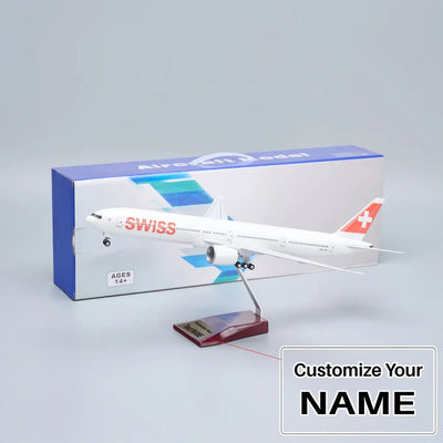 Side view of Swiss International Air Lines Boeing 777 Airplane Model (1/157 Scale 47cm) aviation LED model airplane in diecas.