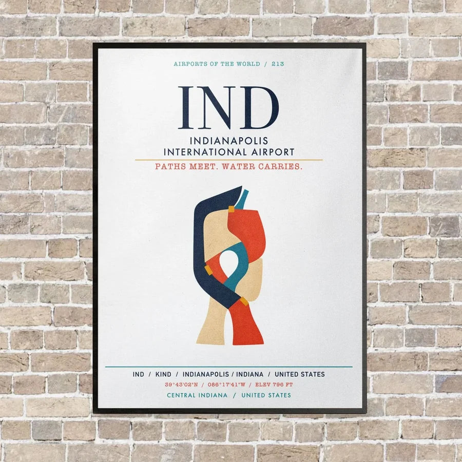 Indianapolis International Airport IND vertical canvas print - framed - white background