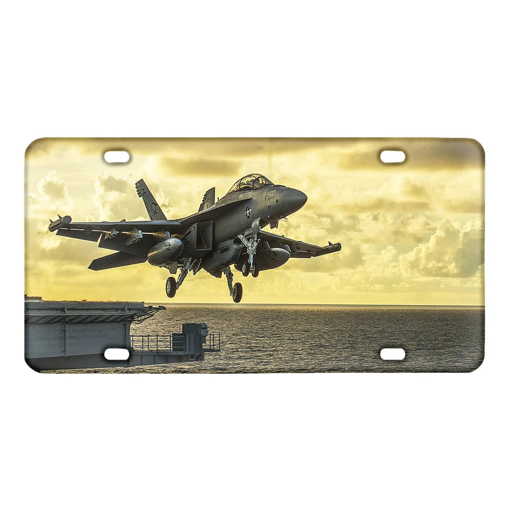 Departing Jet Aircraft Metal (License) Plates aviation design on durable metal alloy with printed finish metal license plate.