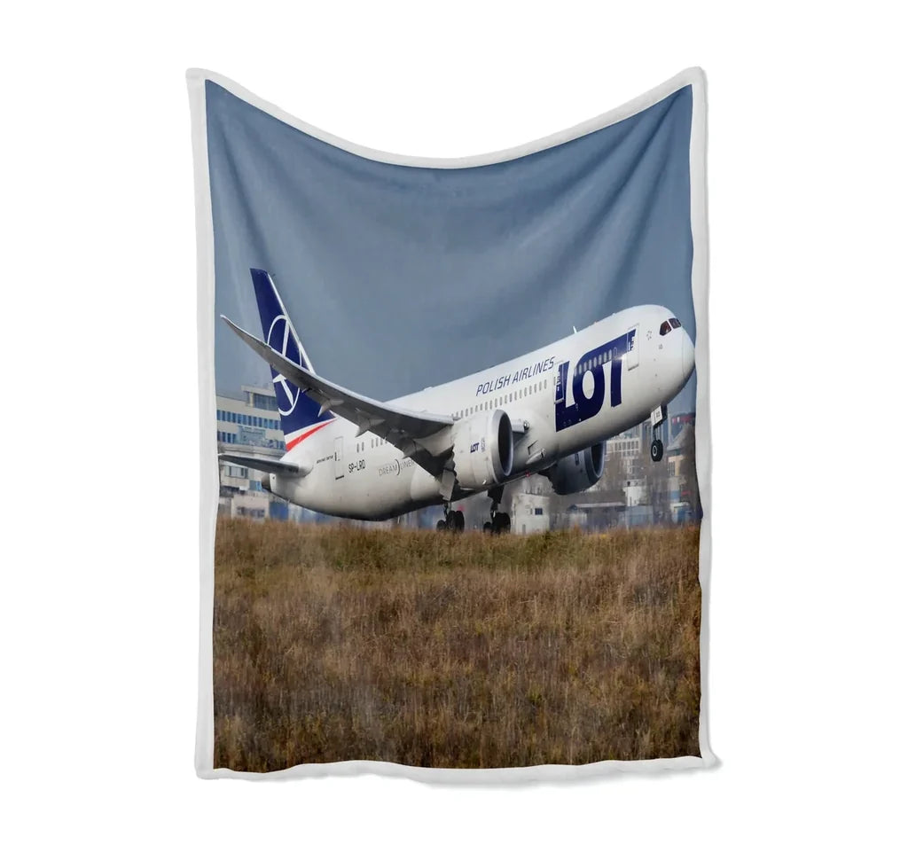 LOT Polish Airlines Boeing 787 Bed Blankets & aviation print on soft fleece blanket.