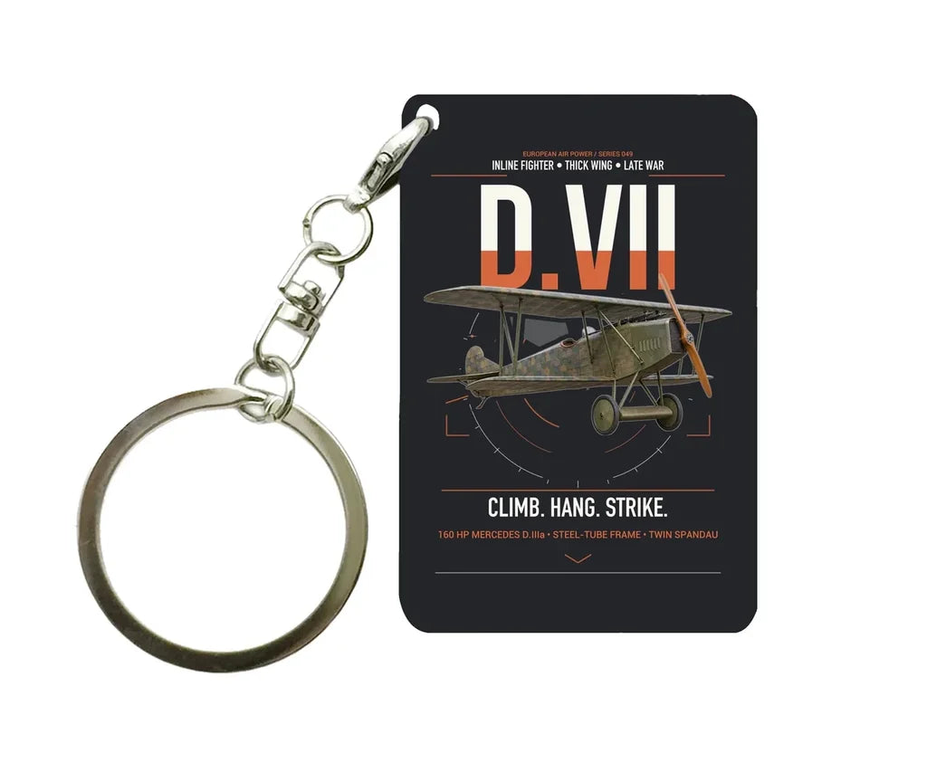 Fokker D.VII design on black designed key chain, double-side print