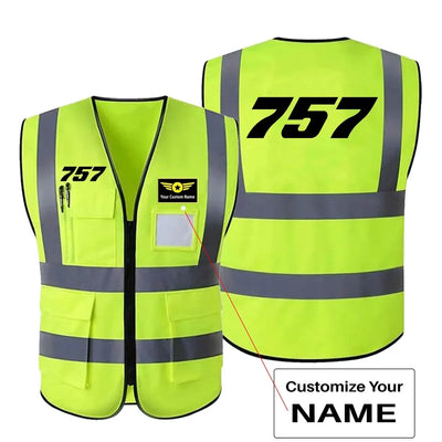 Boeing 757 Flat Text aviation design printed on high-visibility reflective fabric reflective vest.