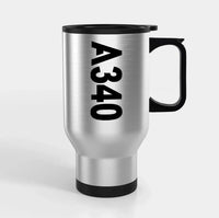 Thumbnail for Airbus A340 Text Side Travel Mugs (With Holder) aviation design on travel mug with holder, insulated double-wall with car-cup.