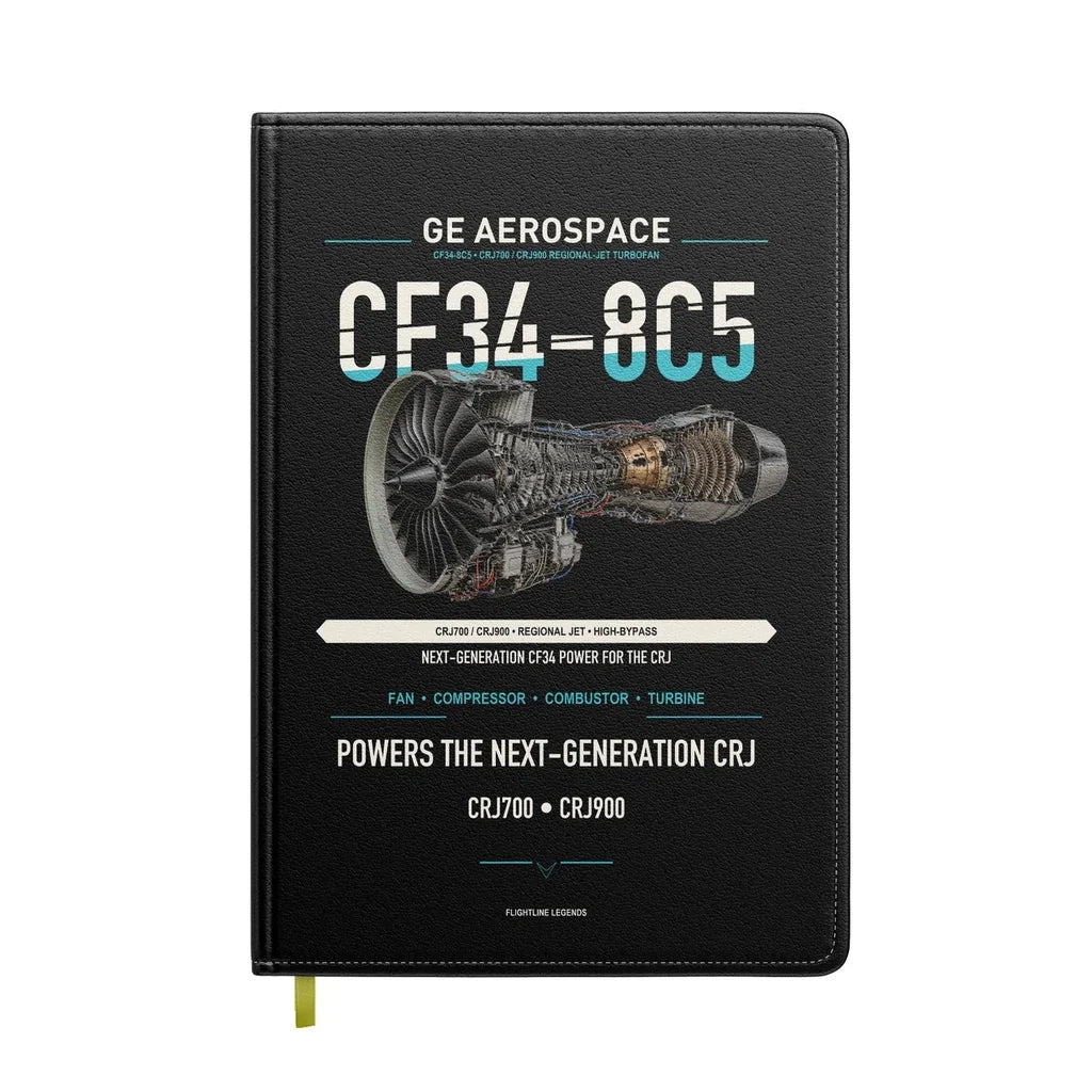 CF34-8C5 design on black notebook