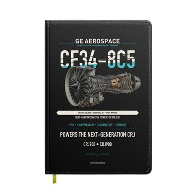 CF34-8C5 design on black notebook