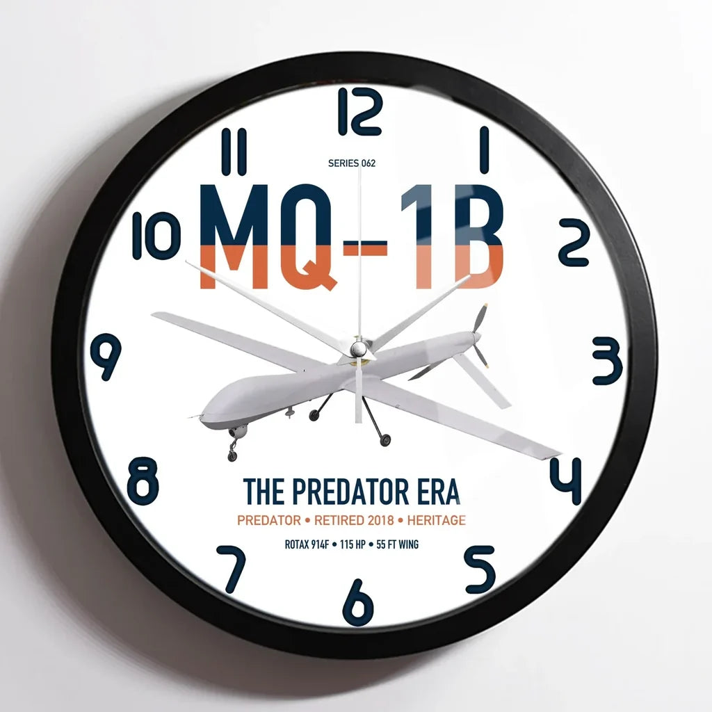 MQ-1B Predator design on white framed wall clock