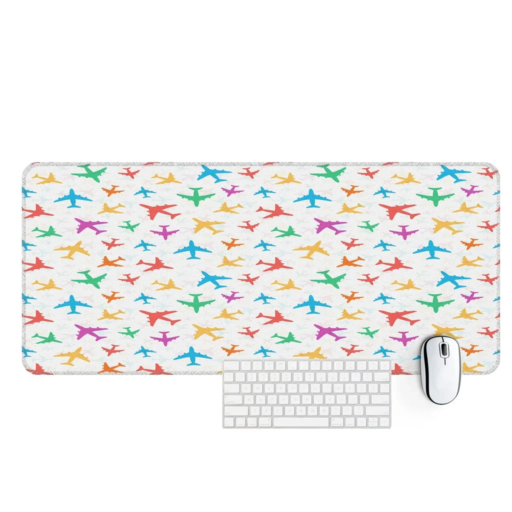 Cheerful aviation design on premium leather or neoprene desk mat.