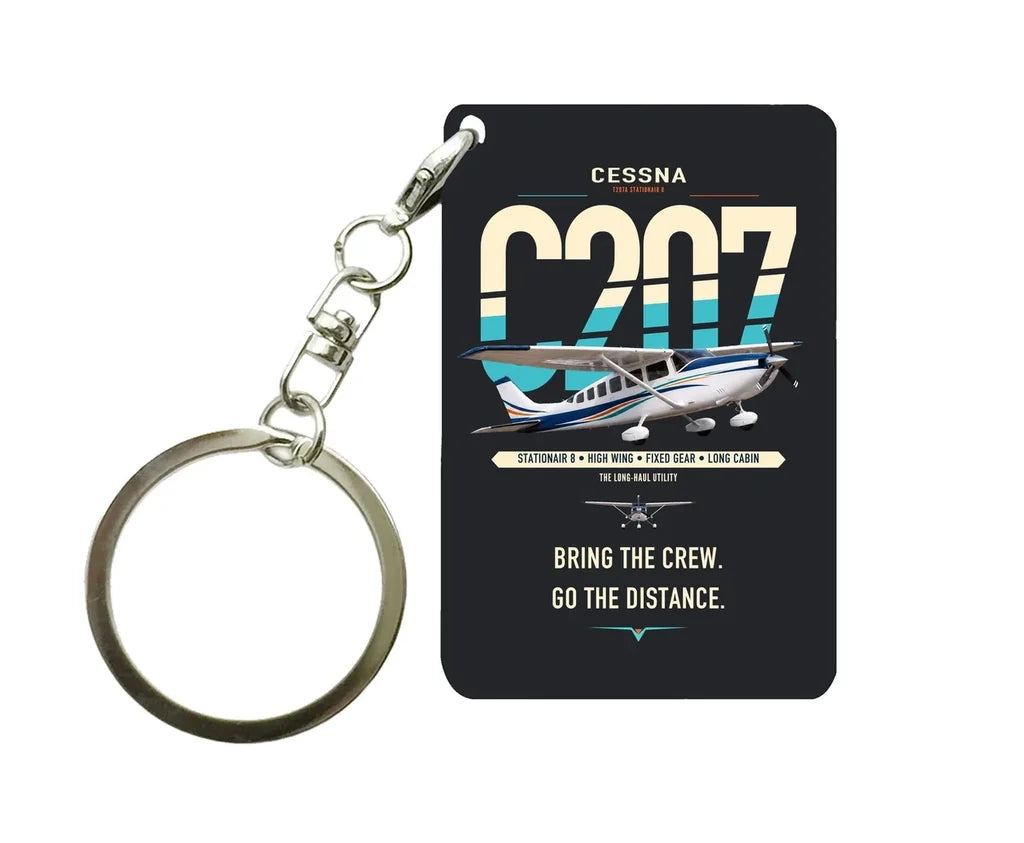 Cessna T207A Stationair 8 design on black designed key chain, double-side print