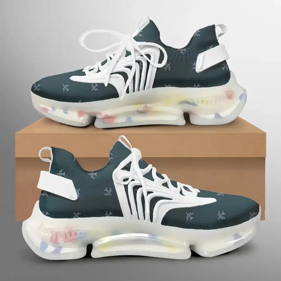 Nice Airplanes (Green) aviation design on breathable mesh upper fashion running shoes.