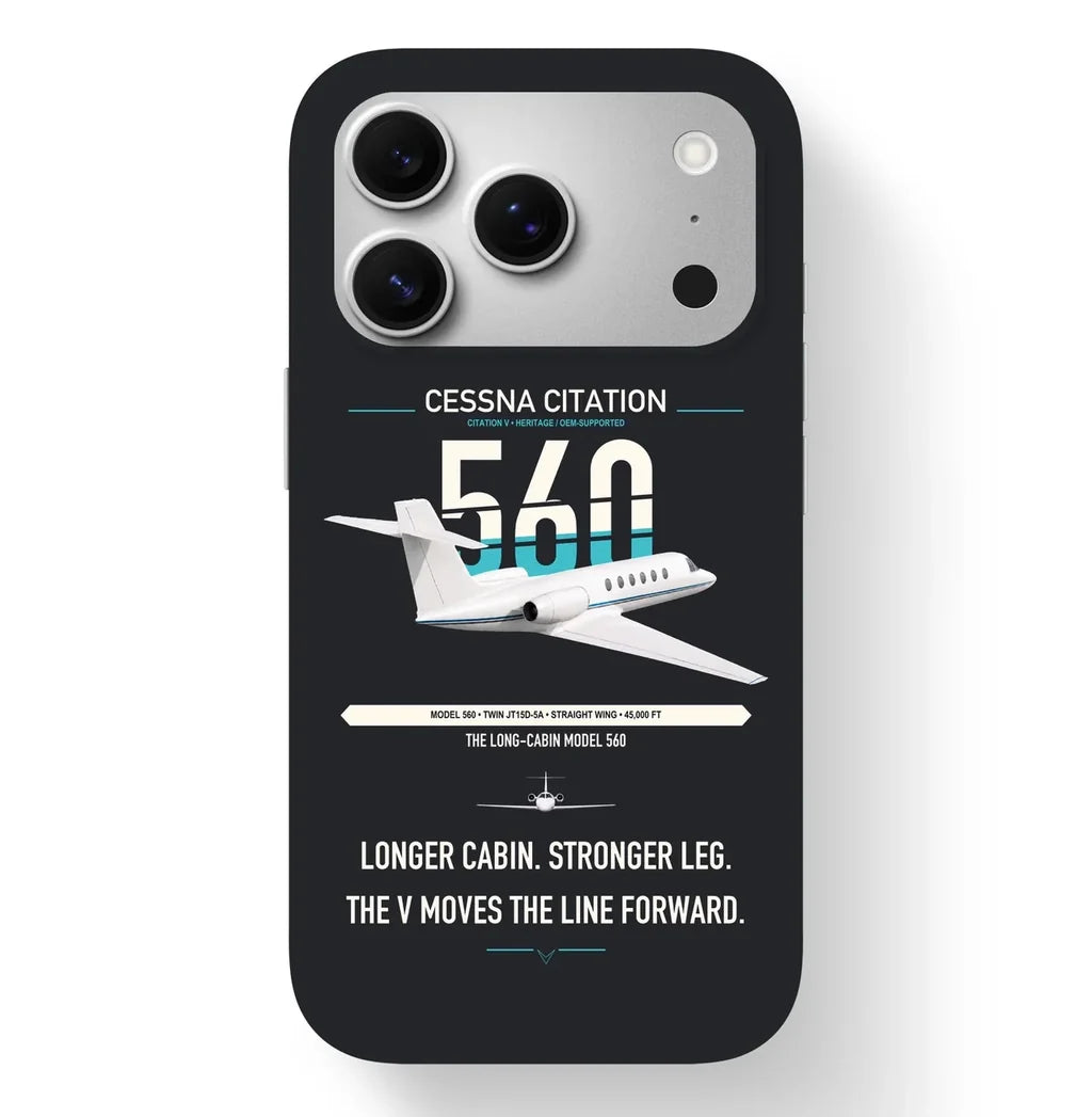 Cessna Citation 560 - Citation V design on black magsafe iphone case, for iPhone 17 Pro