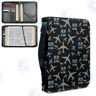 Fly Be Free Black aviation design PU accessories bag, PU faux leather construction.
