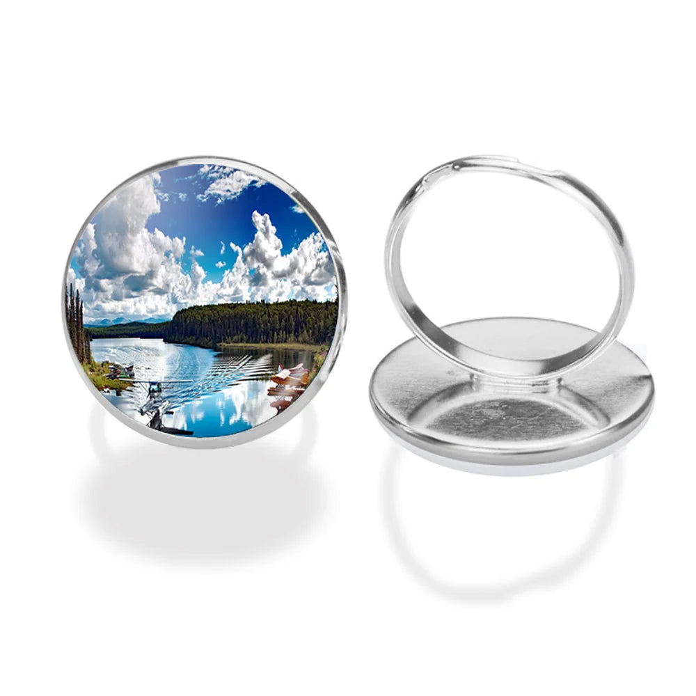 Amazing Scenary & Sea Planes aviation ring in stainless steel.