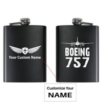 Thumbnail for Boeing 757 & Plane aviation design on stainless hip flask, compact pocket-size flask.