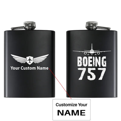 Boeing 757 & Plane aviation design on stainless hip flask, compact pocket-size flask.