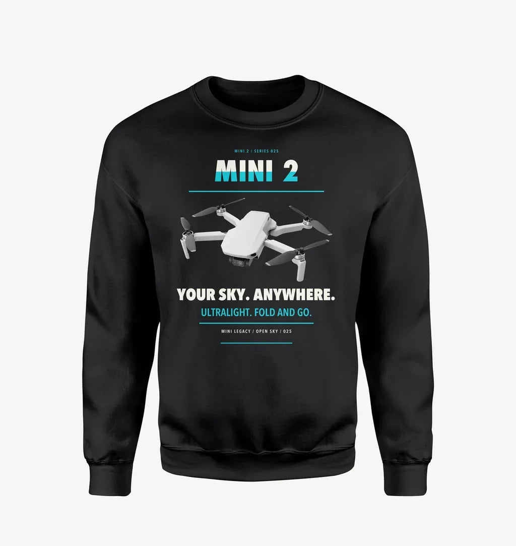 DJI Mini 2 design on black sweatshirt