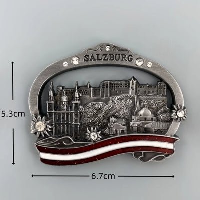 Salzburg Austria 3D Metal Fridge aviation design 3D metal magnet sticker in 3D metal with magnetic back.