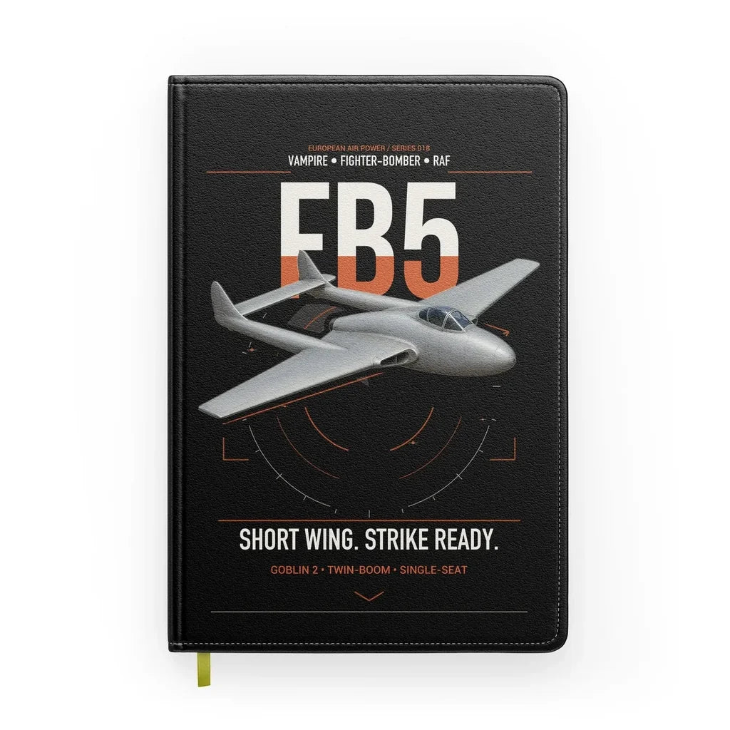 de Havilland Vampire FB5 design on black notebook