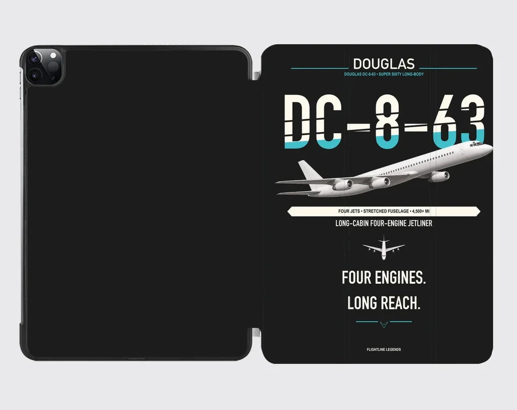 Douglas DC-8-63 design on black ipad tablet case