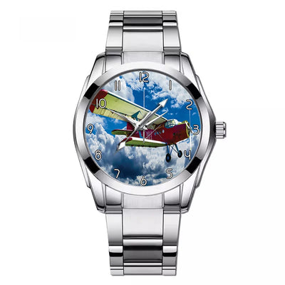 Beautiful Clouds & Antonov-2 aviation watch with stainless steel band, stainless steel body with engraved detail.