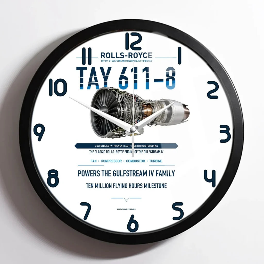 TAY 611-8 design on white framed wall clock