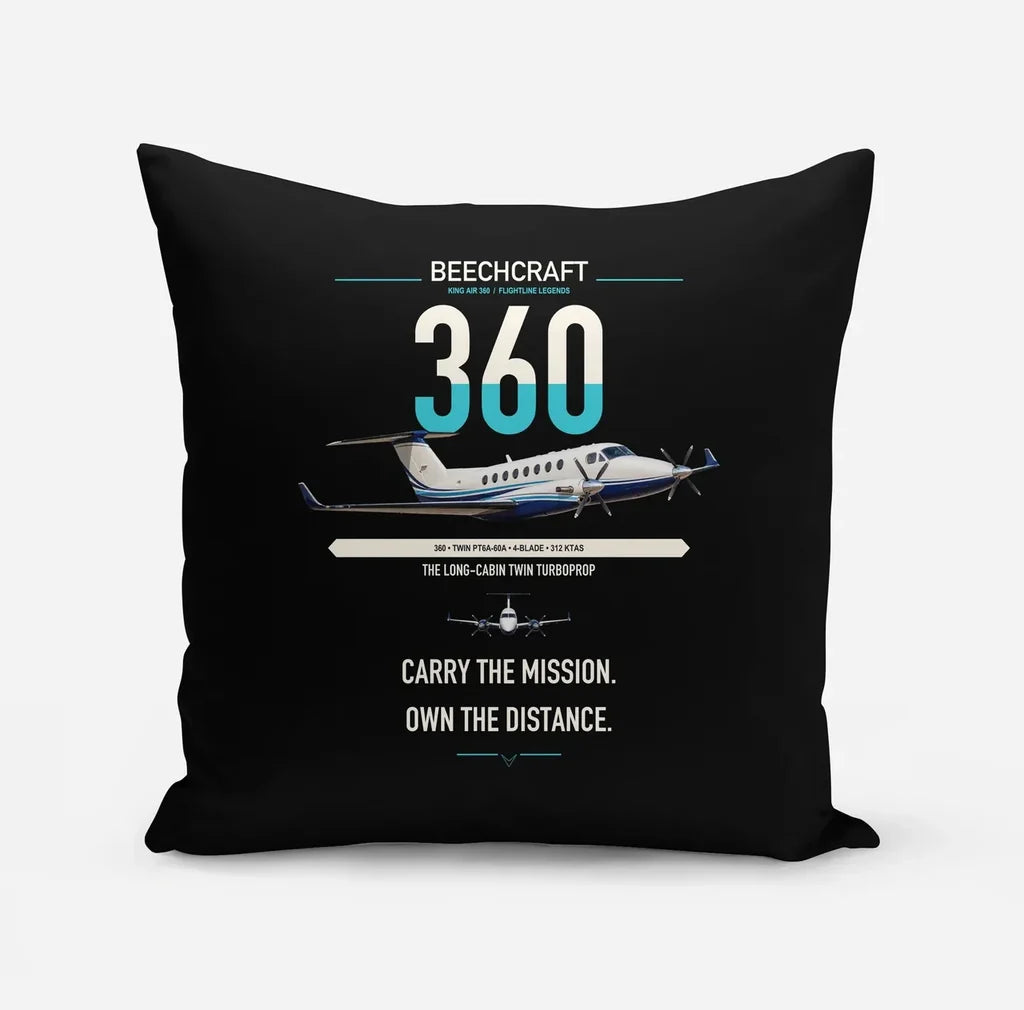 Beechcraft King Air 360 design on black pillow