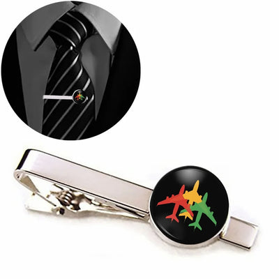 Colourful 3 Airplanes aviation-themed tie clip, polished stainless steel.
