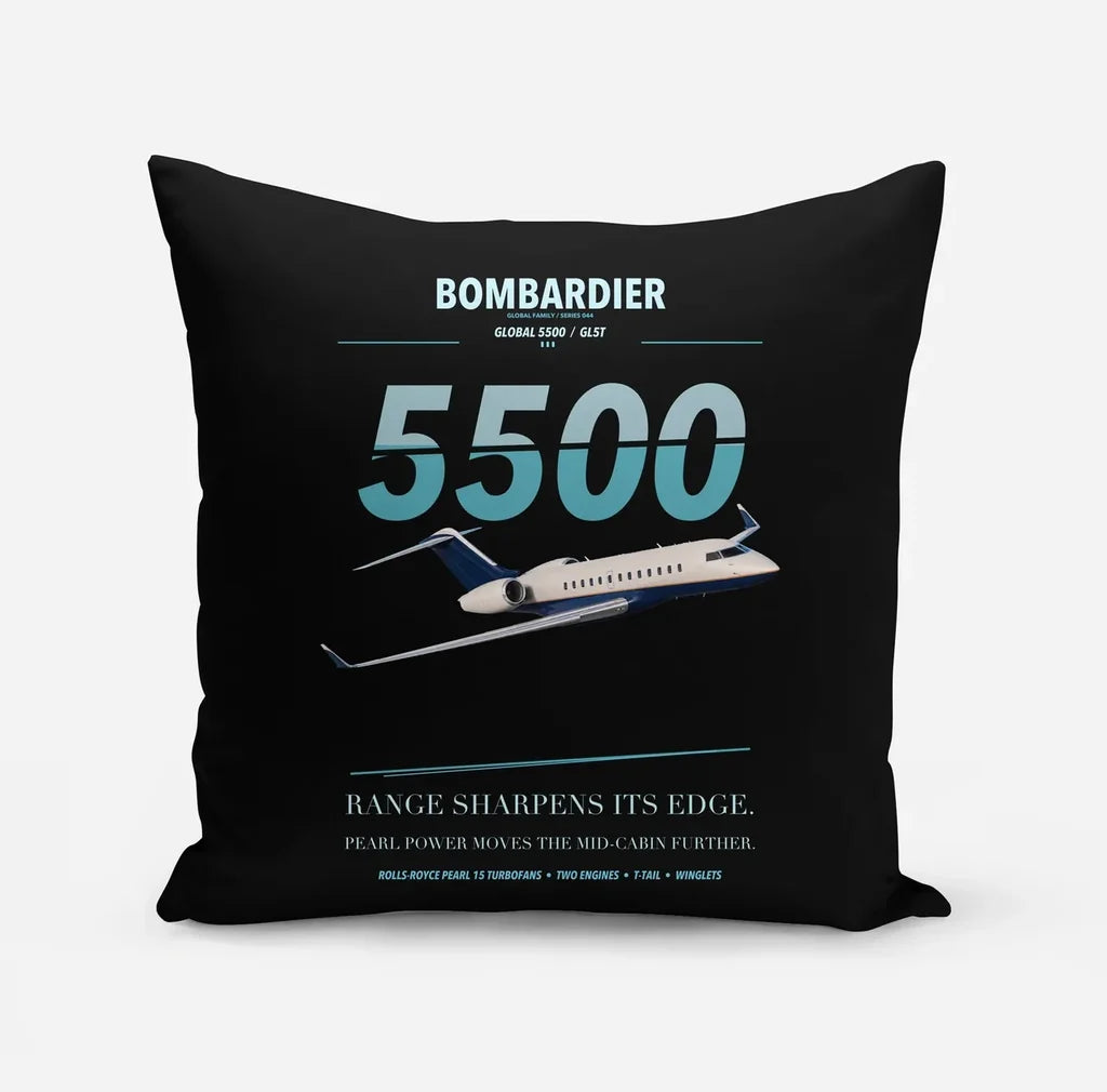 Bombardier Global 5500 design on black pillow