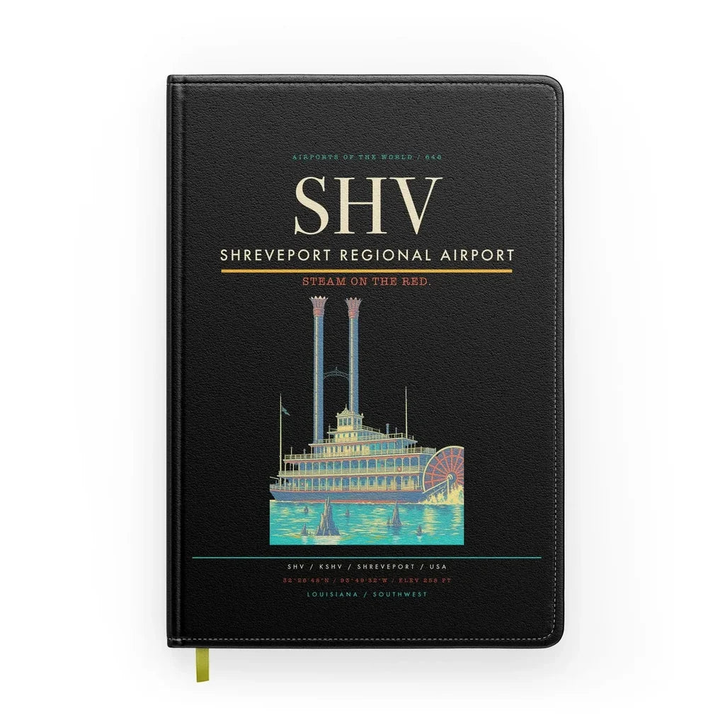 Shreveport Regional Airport (SHV) design on black notebook