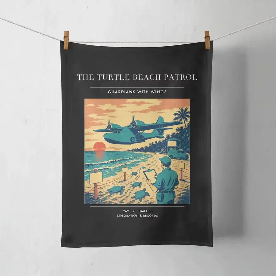 VINTAGE G4443 - The Turtle Beach Patrol - Designed Towels design on black