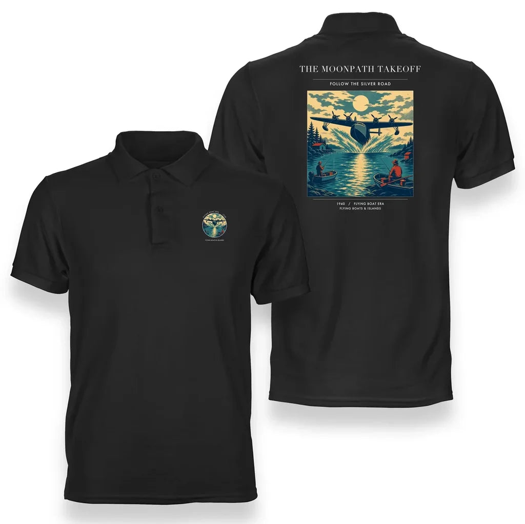 VINTAGE G4441 - The Moonpath Takeoff - Double-Side Polo T-Shirt design on black