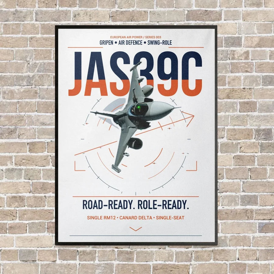 Saab JAS 39C Gripen vertical canvas print - framed - white background