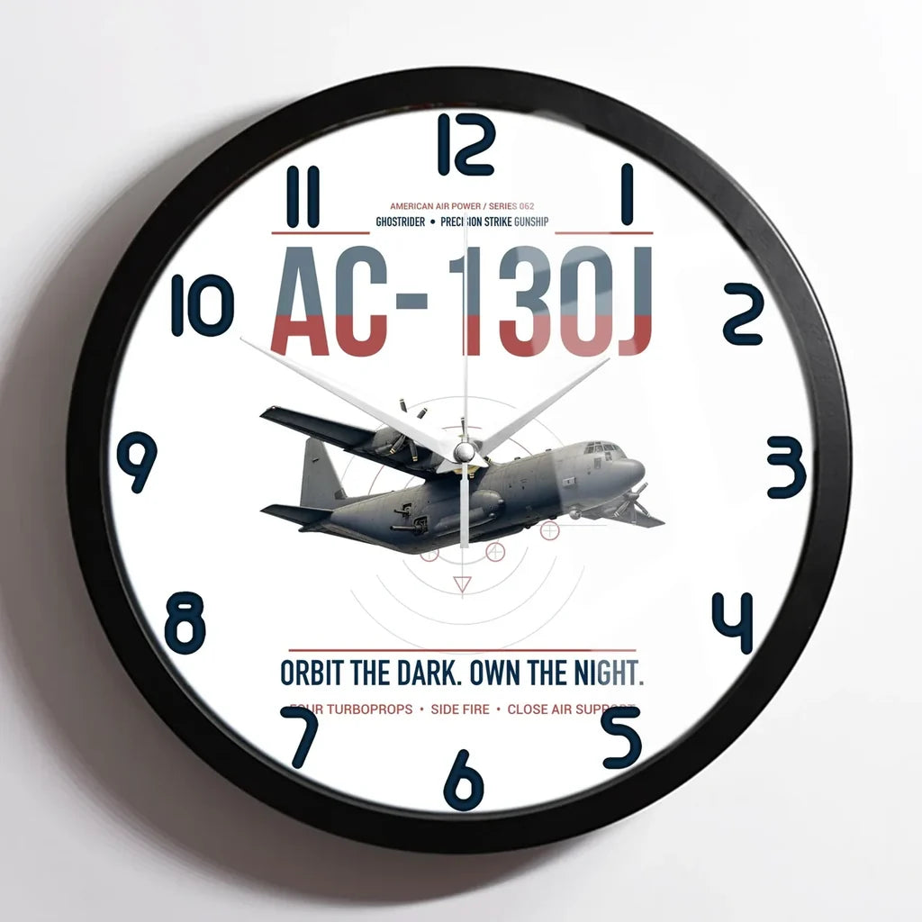 AC-130J Ghostrider design on white framed wall clock