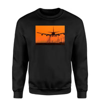 Thumbnail for Close up to Boeing 747 Landing at Sunset aviation design printed on soft cotton blend sweatshirt.