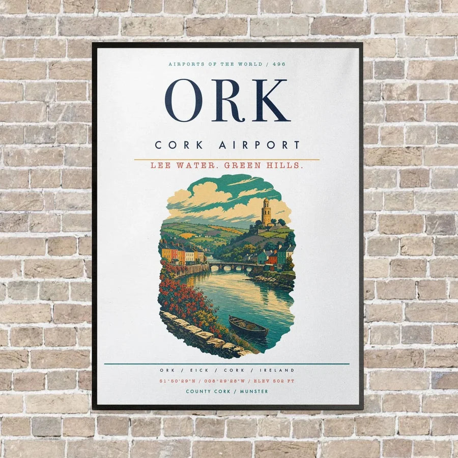 Cork Airport ORK vertical canvas print - framed - white background