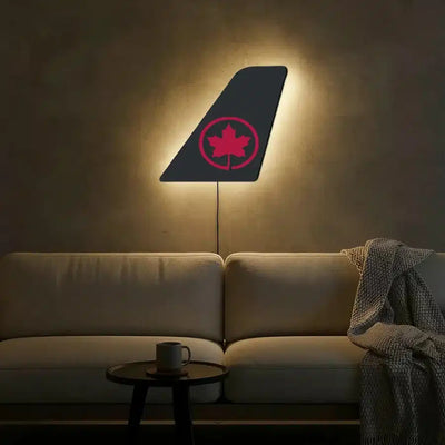 Air Canada aviation design on durable metal with LED aircraft tail wall art.