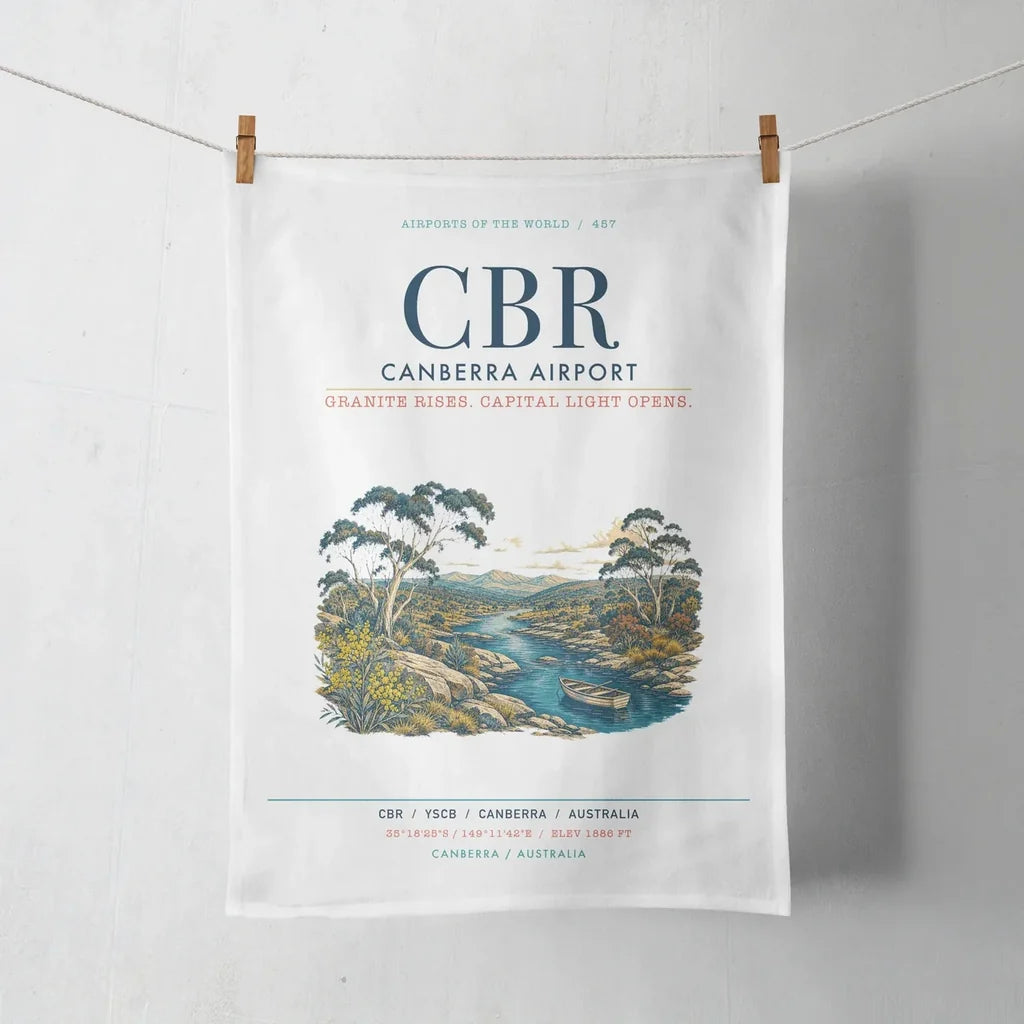 Canberra Airport (CBR) design on white towel