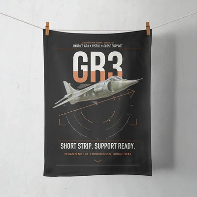 Hawker Siddeley Harrier GR3 design on black towel
