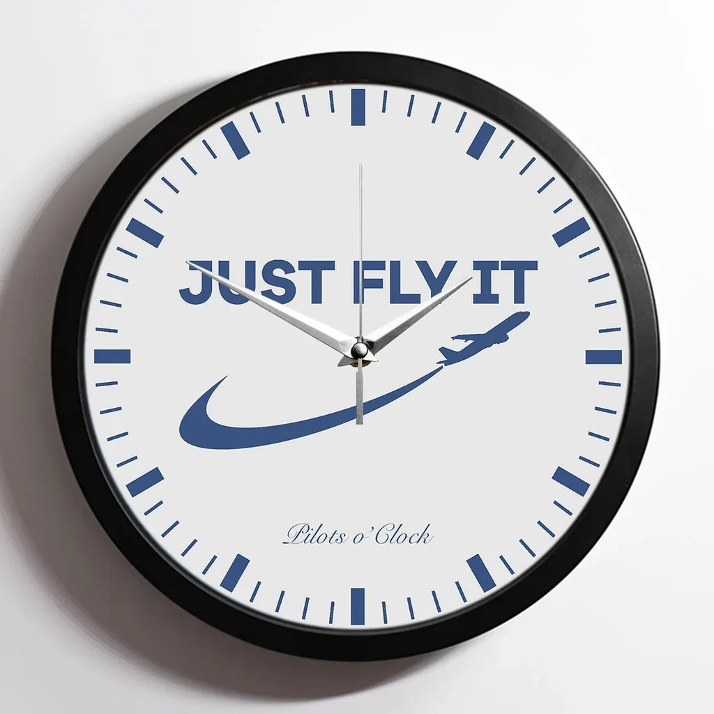 Just Fly IT 2 aviation design on premium wood and metal wall clock.